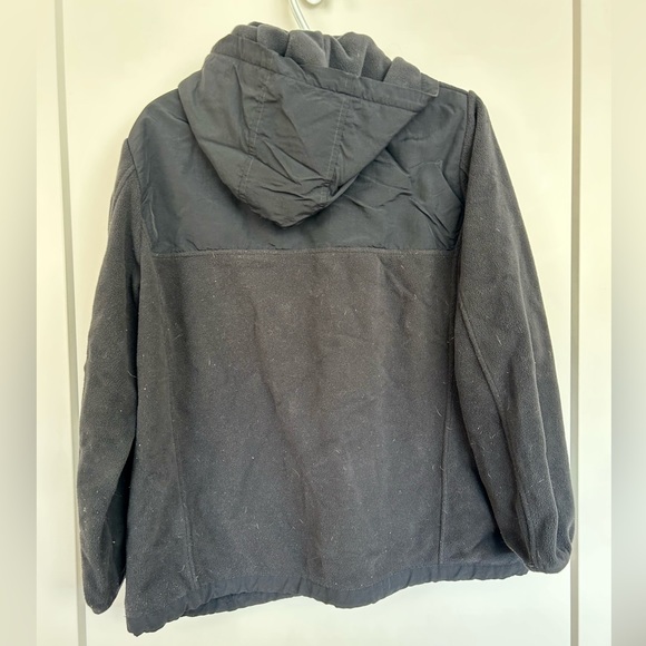 Lands End black fleece jacket with hood, size L (14-16) - Picture 4 of 9